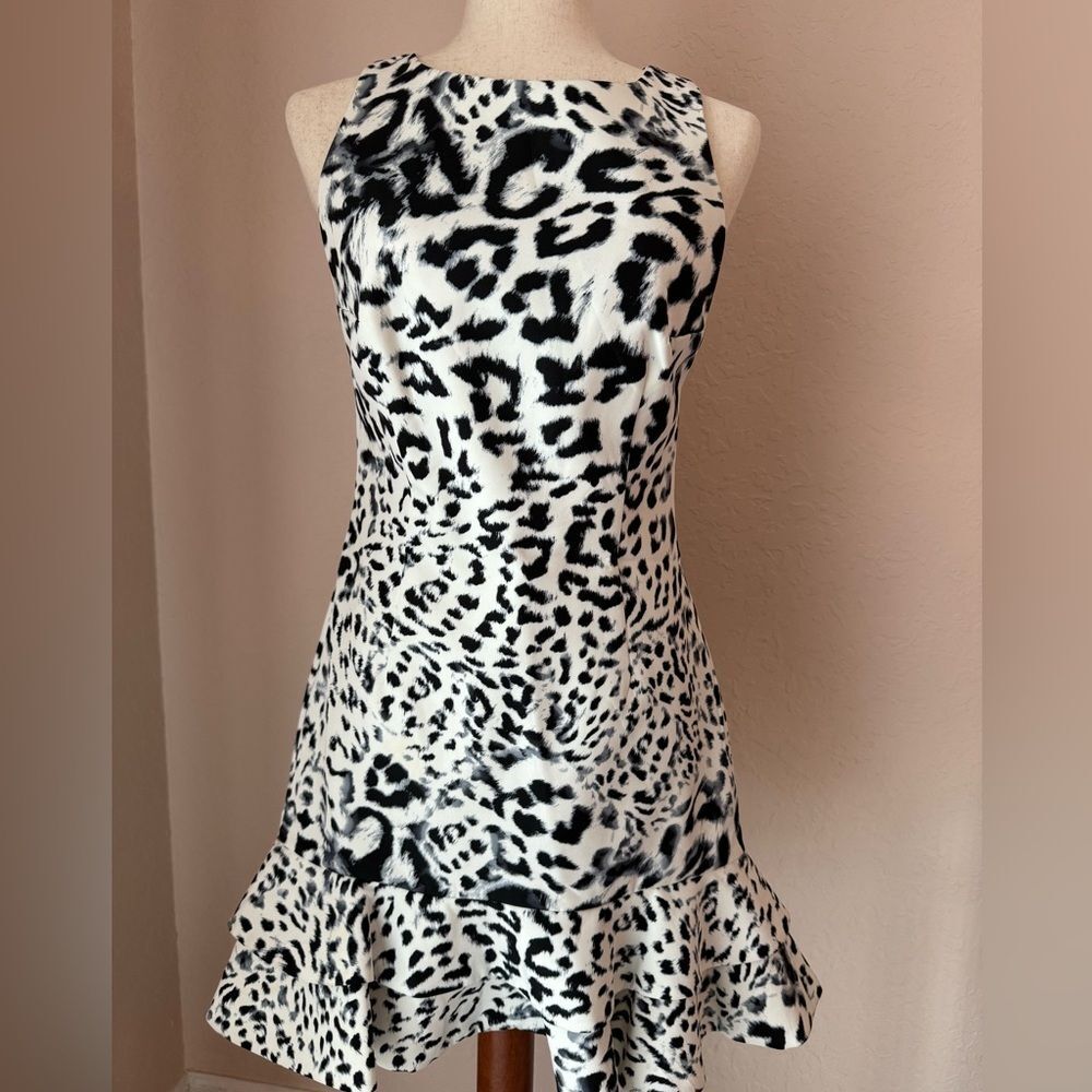 NWT Keepsake the label Borderline dress fit and flare snow leopard print dress